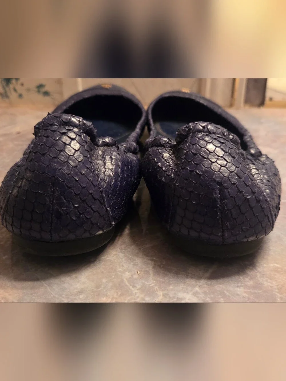 Tory Burch Purple Textured Leather Logo Ballet Flats